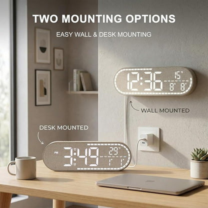Faux Linen LED Digital Wall Clock Large Display, Plug-in Digital Clock - Image 4