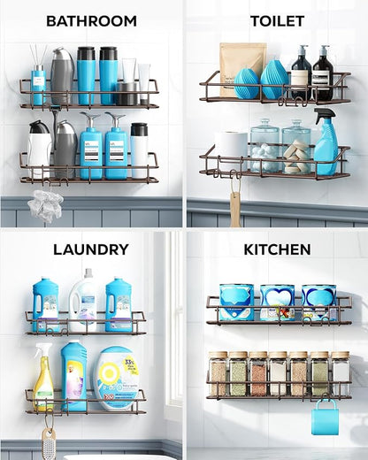 Nieifi Shower Caddy Shelf with Hooks Storage Rack Organizer Adhesive Stainless - Image 8