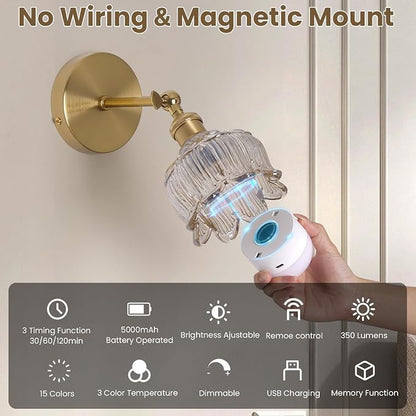 Vintage Battery Operated Wall Sconces - 5000mAh Rechargeable Dimmable Lights - - Image 6