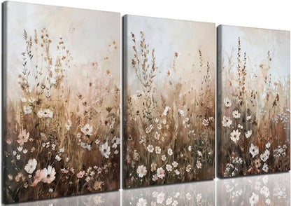 CHTEXA Wildflower Wall Art Canvas Set of 3, Rustic Neutral Botanical Prints by Unknown