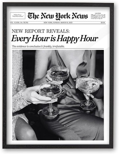iHery Premium 12x16in Natural Black OAK Wood Trendy Every Hour is Happy Hour by iHery