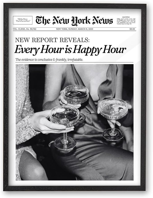 iHery Premium 16x20in Natural Black OAK Wood Trendy Every Hour is Happy Hour by iHery