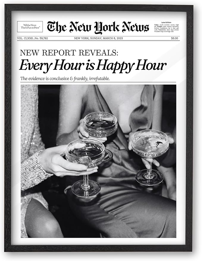 iHery Premium 16x20in Natural Black OAK Wood Trendy Every Hour is Happy Hour by iHery