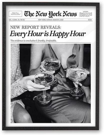 iHery Premium 16x20in Natural Black OAK Wood Trendy Every Hour is Happy Hour by iHery
