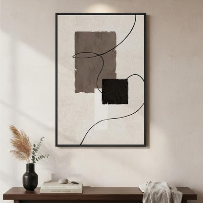 Framed Black and White Neutral Abstract Wall Art, Modern Canvas Prints by Cuspin