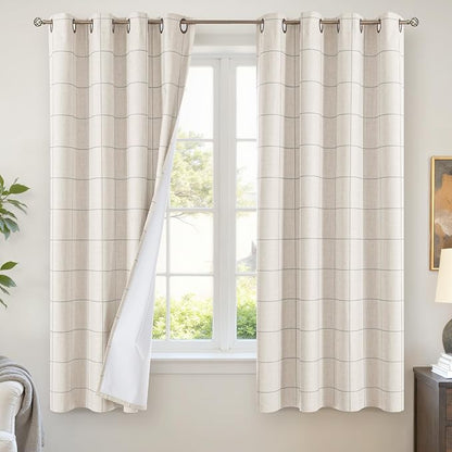 Lajode Grey Plaid Linen Blackout Curtains by Lajode