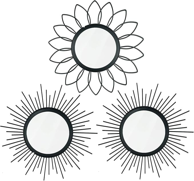3 Pack Metal Mirrors for Wall Sunburst Wall Mirrors Home Décor Decorative by Uaussi