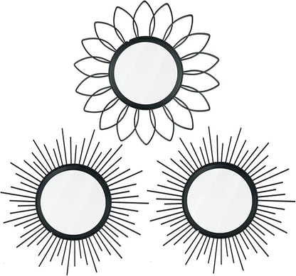 3 Pack Metal Mirrors for Wall Sunburst Wall Mirrors Home Décor Decorative by Uaussi