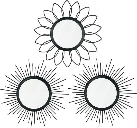 3 Pack Metal Mirrors for Wall Sunburst Wall Mirrors Home Décor Decorative by Uaussi