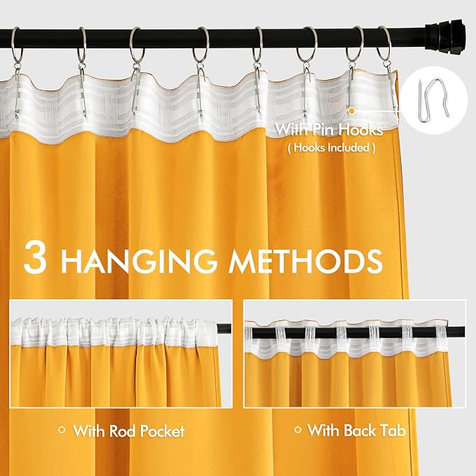 MIULEE Yellow Back Tab Blackout Curtains 84 Inch Length 2 Panels Set - Image 3