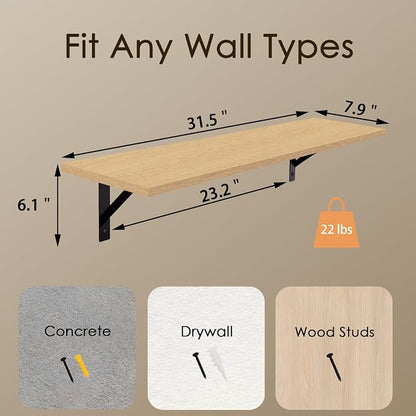 DINZI LVJ Long Wall Shelves, 31.5 Inch Wall Mounted Shelves Set of 2, - Image 3