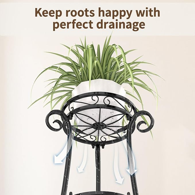 LASZOLA 3 Tier Black Metal Plant Stand for Multiple Large Planters Indoor Outdoor Organizer, Heavy Duty Tall Flower Stand for Corner Patio Bathroom Office, Modern Sturdy Vertical Iron Rack, Cat Proof