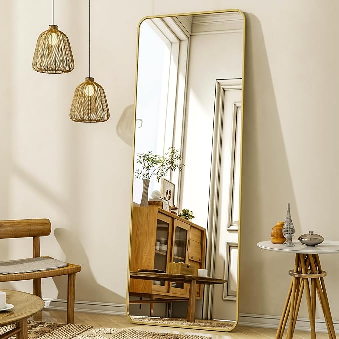 XRAMFY 56"x21" Floor Full Length Mirror Standing Full Body Rounded Corner by XRAMFY