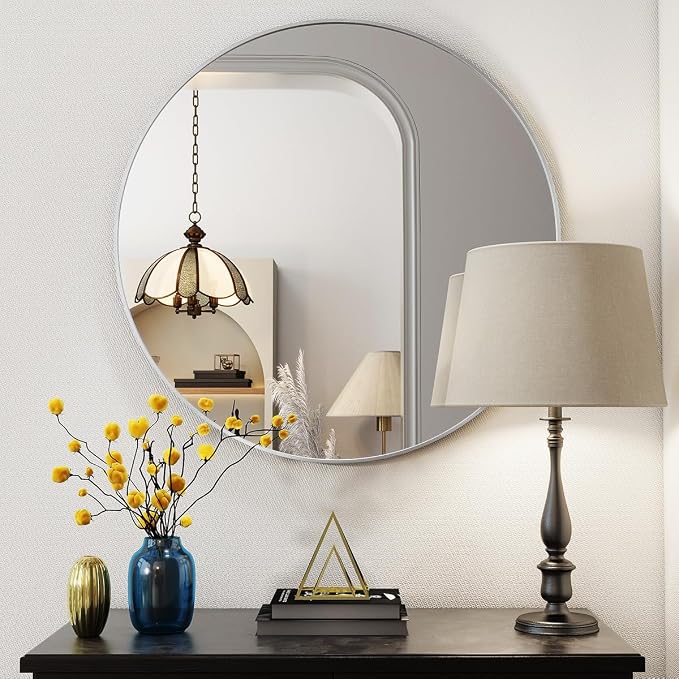 BEAUTYPEAK 30 Inch Round Mirror, Metal Frame Circle Mirror, Wall Mounted - Image 7