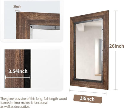 YOSHOOT Rustic Wooden Framed Wall Mirror, Natural Wood and Iron Bathroom Vanity - Image 3