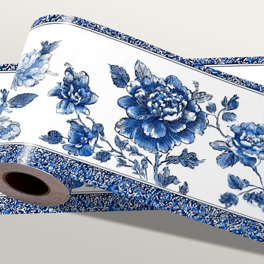 Blue Floral Wallpaper Border 196x4 Inch Vintage Peel and Stick Wall Border by IOHEFY