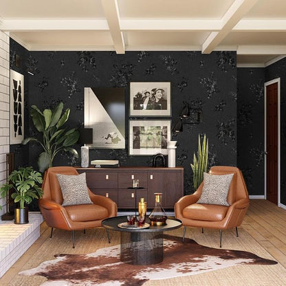 Black Peel and Stick Wallpaper Silk Embossed Floral Contact Paper - Image 3