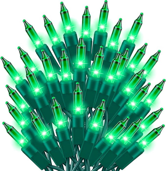 Ultra-Bright Connects End to End Green Christmas Mini Lights 100L 19.6Ft UL Listed Incandescent Bulb String Light Set for Indoor Outdoor Holiday Garden Party Christmas Tree Garland Decor