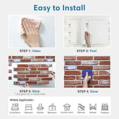 COMSTICKC 3D Red Faux Brick Wall Panel Peel and Stick Wall Covering, 3D Brick - Image 8