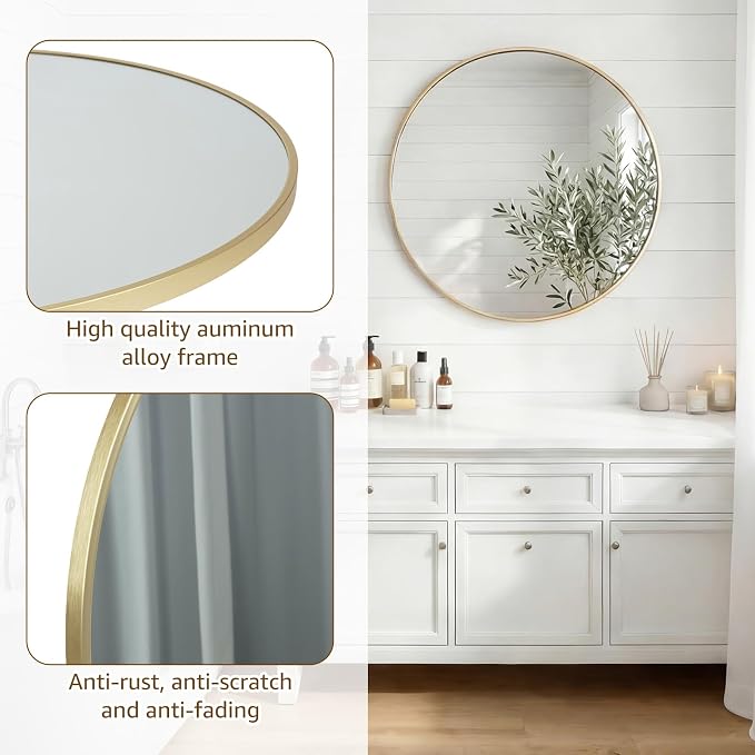 DUMOS 24 Inch Round Wall Mirror, Bathroom Mirror - Image 4