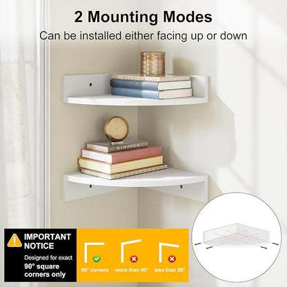 Alsonerbay White Corner Shelf Wall Mount, Large Wooden Shelves - Image 4