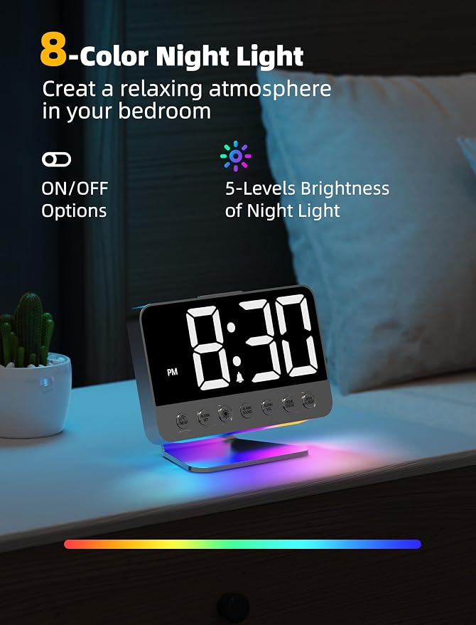 Odokee Digital Alarm Clocks for Bedrooms: Large Bold Number 5 Brightness Dimmer - Image 5