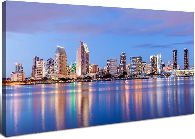 San Diego Skyline Wall Art Night View USA Cityscape Wall Decor Nature Sunset by HOME