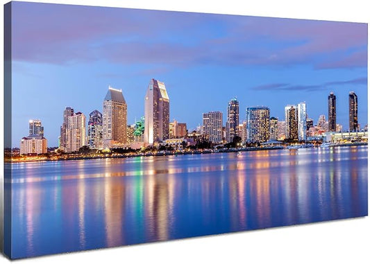 San Diego Skyline Wall Art Night View USA Cityscape Wall Decor Nature Sunset by HOME
