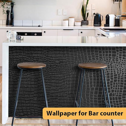 Arthome 17"×240" Black Crocodile Peel and Stick Wallpaper, Charcoal Black - Image 3