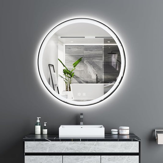 Itrue 36 Inch LED Bathroom Round Mirror, Adjustable Color Temp & Brightness by Villacola