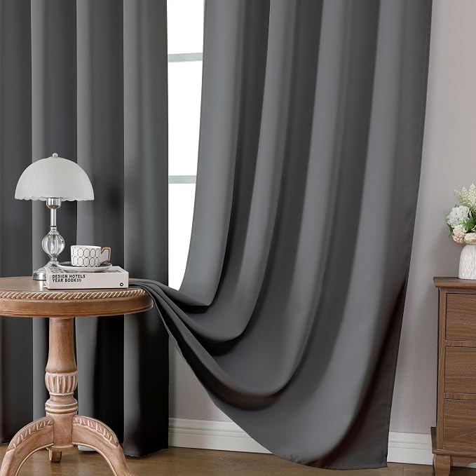 CUCRAF Light Grey Blackout Curtains 45 inch Length 2 Panels Set, Rod Pocket - Image 5