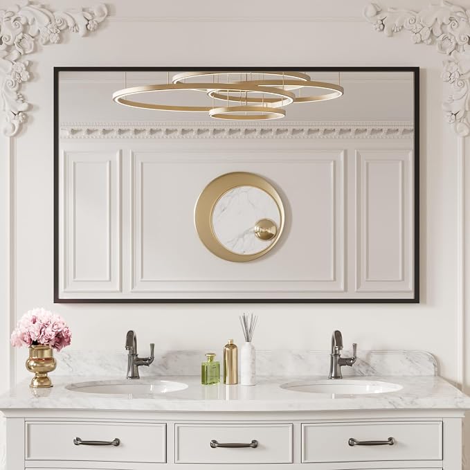 LOAAO 40"X30" Black Rectangle Bathroom Mirror Wall, Matte Black Aluminum Alloy - Image 4
