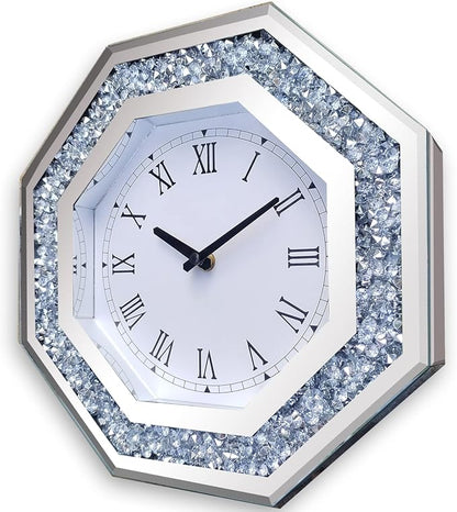 Wall Clock, Octagon Mirror Glass Clock, Cute Diamond 12-inch Non-Ticking Clock - Image 8