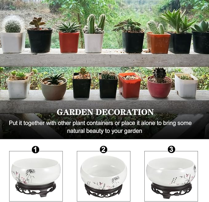 Ceramic Chinese Pot with Base Hydroponic Pot White Water Lily Bowl Ceramic Planter for Home Office Garden 7 Inch