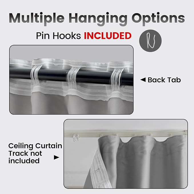 Room Divider Curtains for Ceiling Track Set, Back Tab Blackout Curtains Ceiling - Image 2