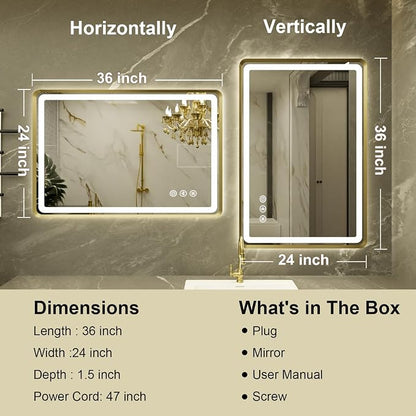 24''x36'' Gold Framed LED Bathroom Mirror - Image 7