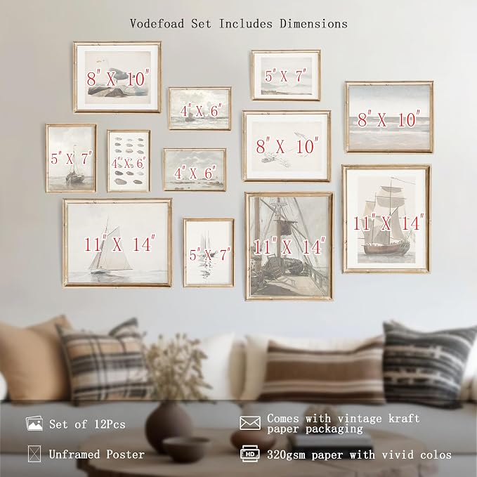 Vodefoad Vintage Seascape Gallery Wall Print Set of 12, Vintage Nautical - Image 3