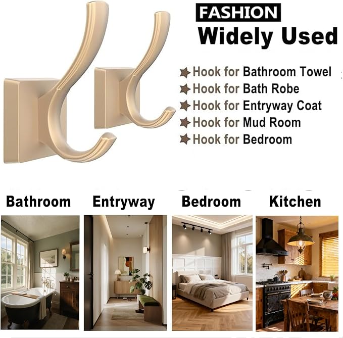 TOFIIGREM Gold Hooks for Wall Double Hooks, Heavy Duty Thick Bathroom Coat - Image 2