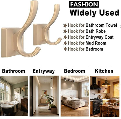 TOFIIGREM Gold Hooks for Wall Double Hooks, Heavy Duty Thick Bathroom Coat - Image 2