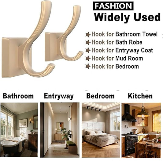 TOFIIGREM Gold Hooks for Wall Double Hooks, Heavy Duty Thick Bathroom Coat - Image 2