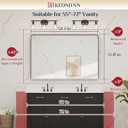 Keonjinn Black Bathroom Mirror 55 x 36 Inch Large Rounded Rectangle Mirror - Image 7