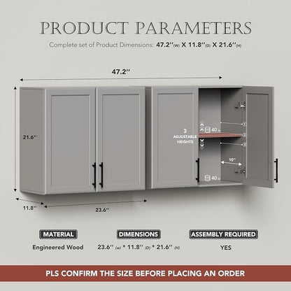 FIMELLO 47.2" W Wall Cabinets for Laundry Room, Kitchen Wall Cabinets, Hanging - Image 3