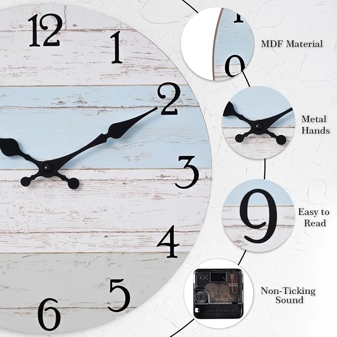 KECYET Wall Clock 14 Inch Silent Non-Ticking Coastal Beach Style Wall Clocks - Image 6