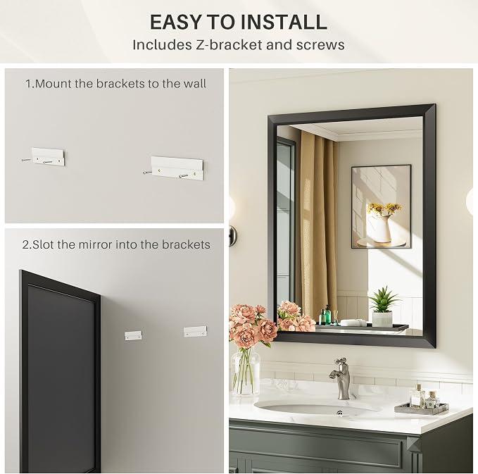 Briivue 40x30 Inch Black Bathroom Mirror - Image 8