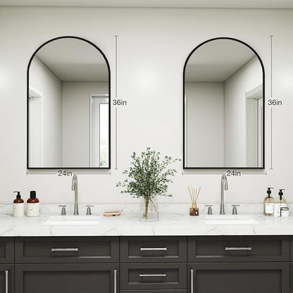 DUMOS Black Metal Arch Vanity Rounded Rectangle Bathroom Mirrors - Image 4