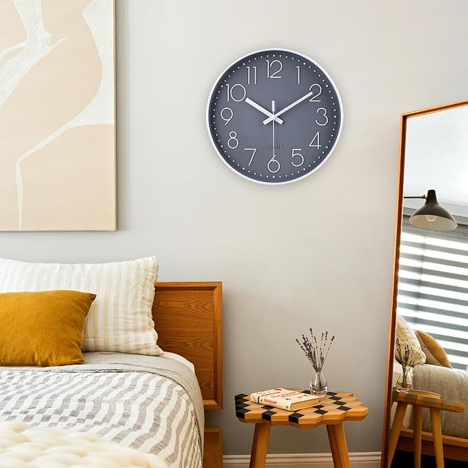 jomparis 10 Inch Gray Wall Clock Battery Operated Silent & Non-Ticking Wall - Image 4