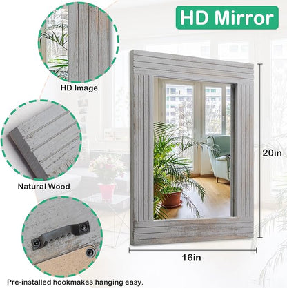 Rustic Mirror Wooden Frame Rectangular Antique Wall Mirror Decor Farmhouse - Image 7