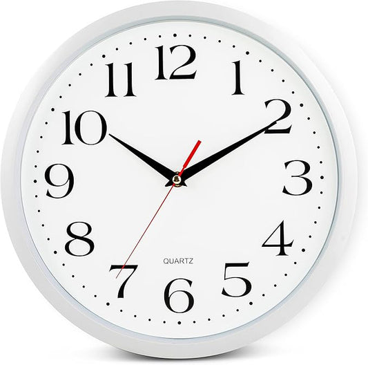 Bernhard Products White Wall Clock Silent Non Ticking, 12 Inch Quality Quartz by BernhardProducts