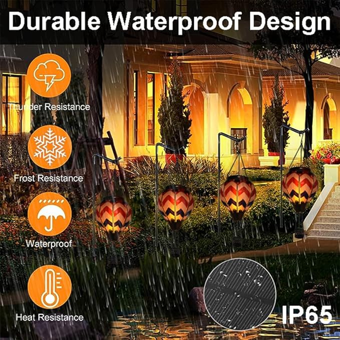 Hot Air Balloon Solar Lantern with Flickering Flame Hanging Solar Lanterns Outdoor Lights Waterproof Lanterns Decorative Garden Patio Yard Party Decor Wavy-Gray&Navy&Red