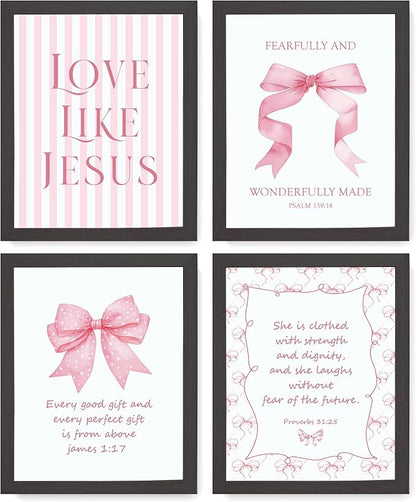 LARTSFRO Coquette Pink Bow Jesus Wall Art Decor Posters, Inspirational Bible by Unknown